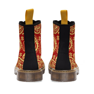 Women's Rouge & Gold Paisley Canvas Boots - Function123