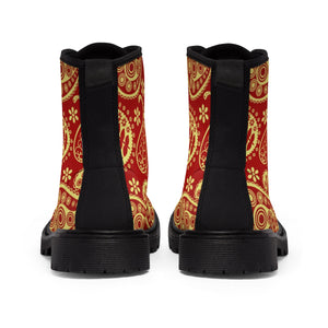 Women's Rouge & Gold Paisley Canvas Boots - Function123