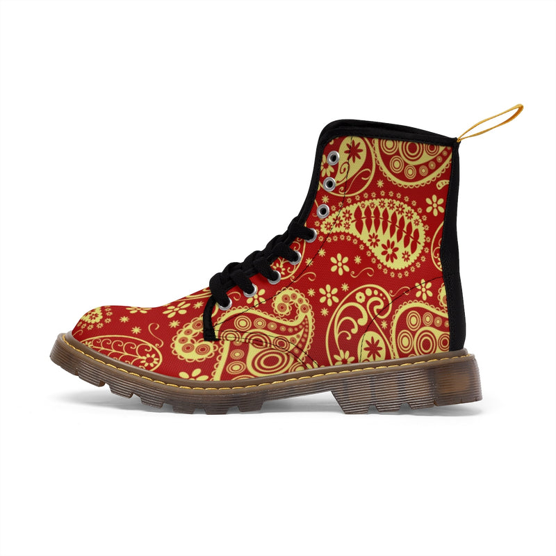 Women's Rouge & Gold Paisley Canvas Boots - Function123