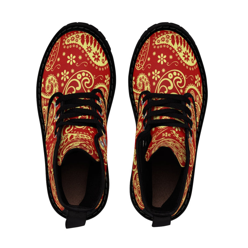 Women's Rouge & Gold Paisley Canvas Boots - Function123