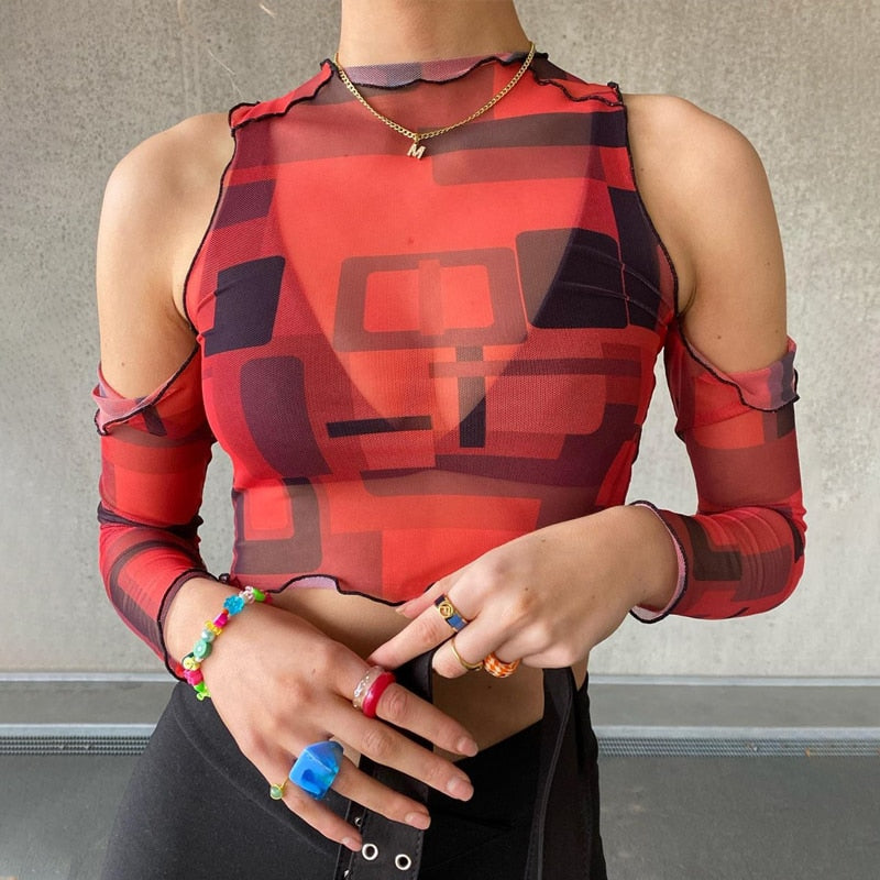 Sheer Red Hot Mesh Crop Top