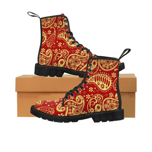 Women's Rouge & Gold Paisley Canvas Boots - Function123