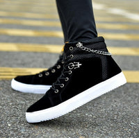 High Quality Men Vulcanized shoes New High Top Canvas Casual shoes Men Autumn Leather Sneakers Metal Chain Plus Size Male Flats - Function123