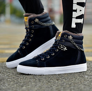 High Quality Men Vulcanized shoes New High Top Canvas Casual shoes Men Autumn Leather Sneakers Metal Chain Plus Size Male Flats - Function123