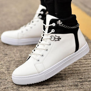 High Quality Men Vulcanized shoes New High Top Canvas Casual shoes Men Autumn Leather Sneakers Metal Chain Plus Size Male Flats - Function123