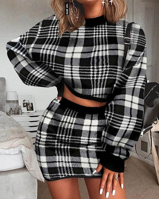 Black & White Plaid Skirt Set - Function123