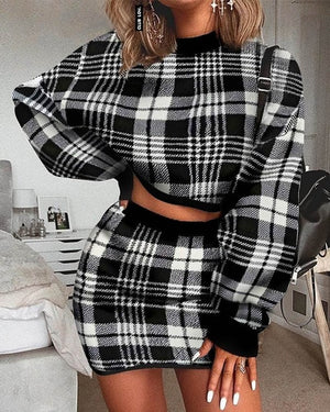 Black & White Plaid Skirt Set - Function123