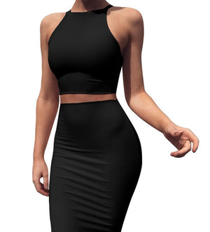 Slim Fit Crop Top and Skirt Set - Function123