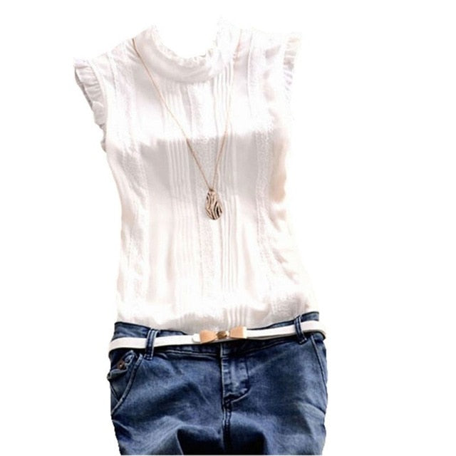 Slim Fit Sleeveless Ruffled Shirt - Function123